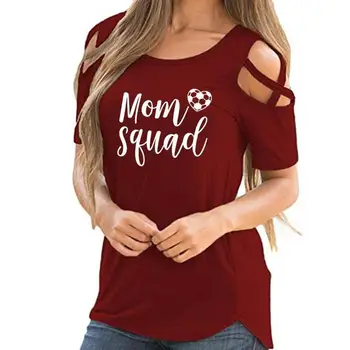 2021 Yeni Moda T-Shirt Kadınlar İçin Bandaj Kapalı Omuz Futbol Anne Takımı Mektuplar Baskı T-Shirt Kadın Harajuku Üstleri Punk Grafik