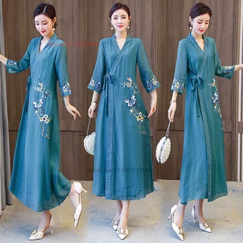 2024 vintage qipao vestido retro cheongsam çin elbisesi geleneksel şifon elbise çin zarif parti elbise oryantal qipao