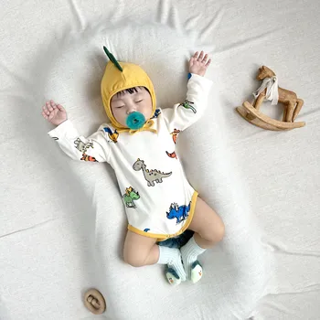 23 Sonbahar Yeni Kore Romper bebeğin Tek Parça Takım Elbise Bebek Uzun Kollu Popo Şal Elbise