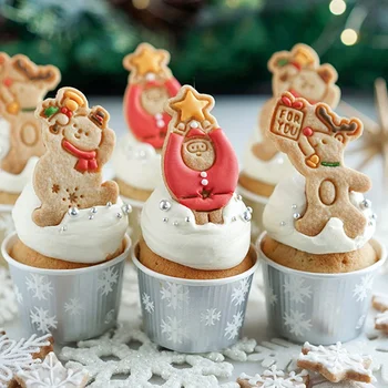 3 Adet Noel Çerez Kesiciler Kalıp Santa Elk Kardan Adam Fondan Bisküvi Çikolata Kesici Kek Şeker Kalıp Pasta Tatlı Bakeware