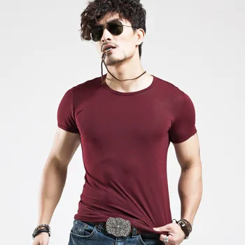 Erkekler Saf Renk O-Boyun T-Shirt Çizgisiz Üst Giysi T Shirt Erkek Kısa Kollu Sıkı Erkek Giysileri
