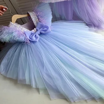 Gökkuşağı Pullu tüy Bebek Kız kek Elbise Doğum Günü Partisi Düğün Prenses Smokin Abiye Cadılar Bayramı Çocuk Giysileri
