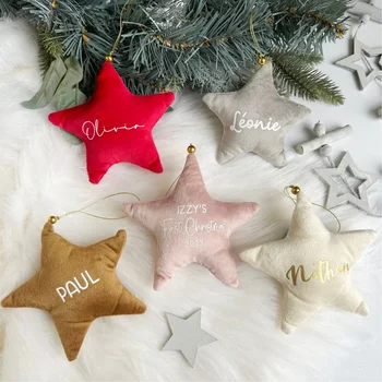Kişiselleştirilmiş Kadife Yıldız Süsleme, Noel Ağacı için Kadife Yıldız, Bebek ilk Noel Süsleme, Adı Kadife Yıldız Noel Aralık