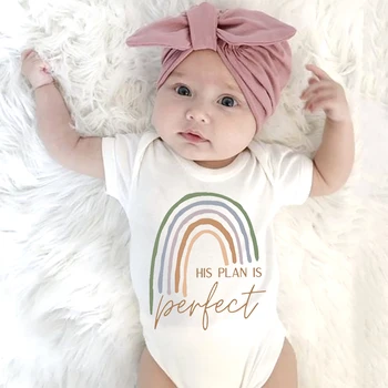 Onun Planı Mükemmel Toddler Bebek Romper Yaz Kısa Kollu Bodysuit Sevimli Gökkuşağı Mektup Baskı Yenidoğan Bebek Kız Kıyafet Giysileri