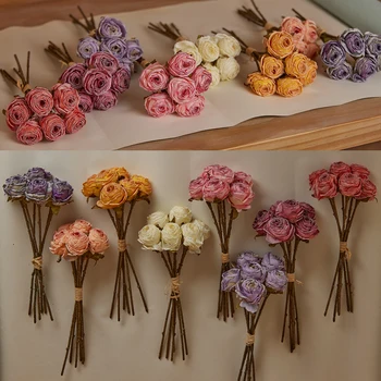 PARTİ SEVİNÇ 6 adet 30cm İpek Retro Yapay Gül çiçekler düğün buketi Ev masa süsü DIY Zanaat Çelenk Malzemeleri