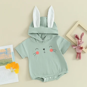 Paskalya Kıyafet Bebek Kız Erkek Romper Bunny Kısa Kollu Tavşan Kulaklar Bodysuit Yenidoğan Paskalya Kostüm