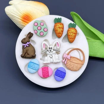 Paskalya tavşanı Yumurta Havuç Çiçek Sepeti silikon kalıp Sugarcraft çikolatalı kek Pişirme Kalıp Fondan Kek Dekorasyon Araçları