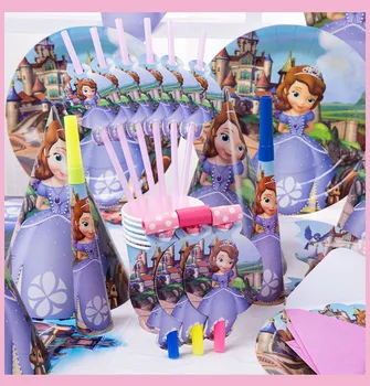 Prenses Sofia Kız Doğum Günü Tek Kullanımlık Sofra Dekorasyon Bardak Tabak Peçete Bebek Duş Karikatür Balon DIY Dekor Malzemeleri