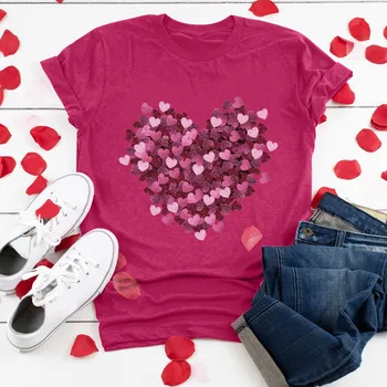 Sevgililer Günü Bayan sevgililer Günü Grafik Tees Kısa Kollu Kalp Baskılı Gömlek Bluz Hediye Severler İçin Çift Elbise