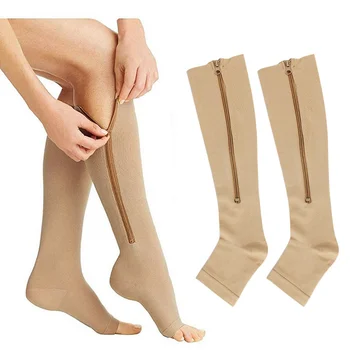 tıbbi sıkıştırma çorap spor basınç uzun bisiklet çorap fermuar profesyonel Bacak desteği kalın kadın çorap