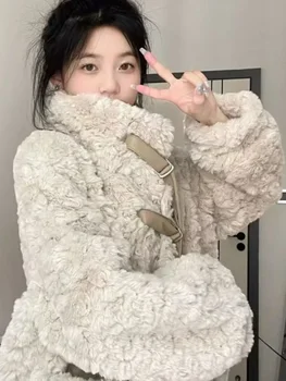 Y2k Estetik Tüm Maç Kore Kabarık kadın Üst Kalınlaşmak Sıcak Vintage Casual Ceket Japon Kış Moda Gevşek Tatlı Mont