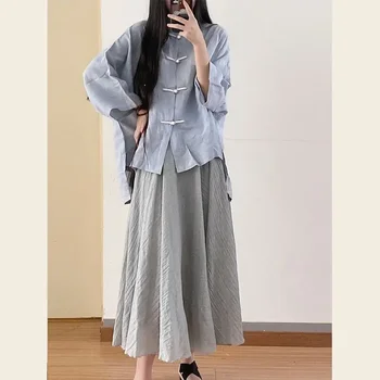 Zarif Toka Gevşek Uzun Kollu Üst Etek Tang Takım Elbise 2 adet kadın Giysileri Modern Kostüm Ao Dai Vietnam Çin Online Alışveriş